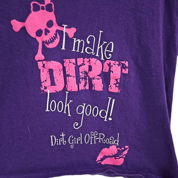Fruit of the Loom Girls xs Short Sleeve Skull Print Graphic Tee Purple Dirt Girl - Picture 2 of 5